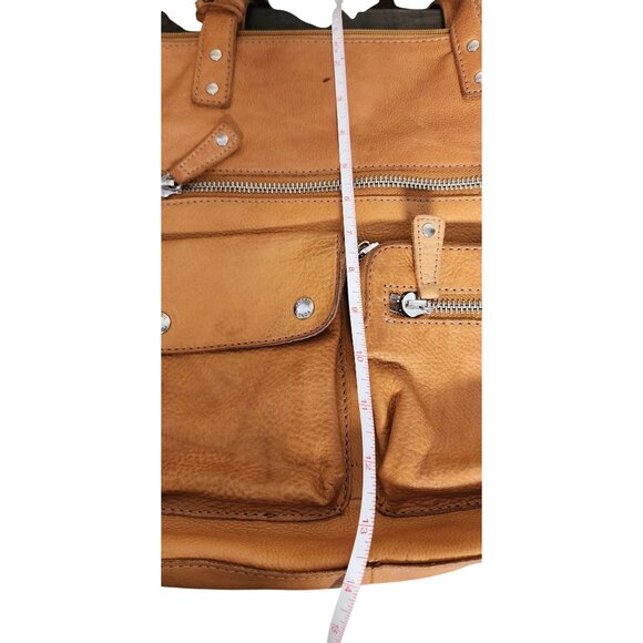 VTG Fossil Gold Pebbled Leather Tote Bag W/ Multiple Pockets & Zipper Closure - Picture 8 of 9